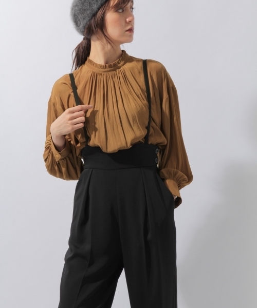 laboratory work（ラボラトリーワーク）の「スリムサス付きワイドパンツ（サロペット/オーバーオール・レディース・ブラック/ベージュ・MEDIUM）」の3枚目の写真