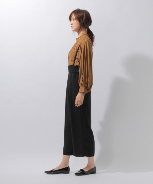 laboratory work（ラボラトリーワーク）の「スリムサス付きワイドパンツ（サロペット/オーバーオール・レディース・ブラック/ベージュ・MEDIUM）」の6枚目の写真