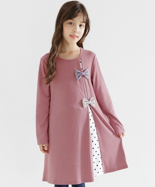 Bee des Bee（ビーデスビー）の「ダブルリボンワンピース（ワンピース・キッズ・ワイン/ブラック/ピンク/テラコッタ/ベージュ/ブラウン/ラベンダー/ネイビー/グレイッシュベージュ/パープル/グレー/アイボリー/ピンク系/パープル系その他/ベージュ系/サックスブルー/ライトベージュ/カーキオリーブ/ミント/ブラウン系2/ブラック系/ピンク系1/ブラック系2/ブラウン系・150cm/120cm/130cm/140cm/100cm/110cm）」の18枚目の写真