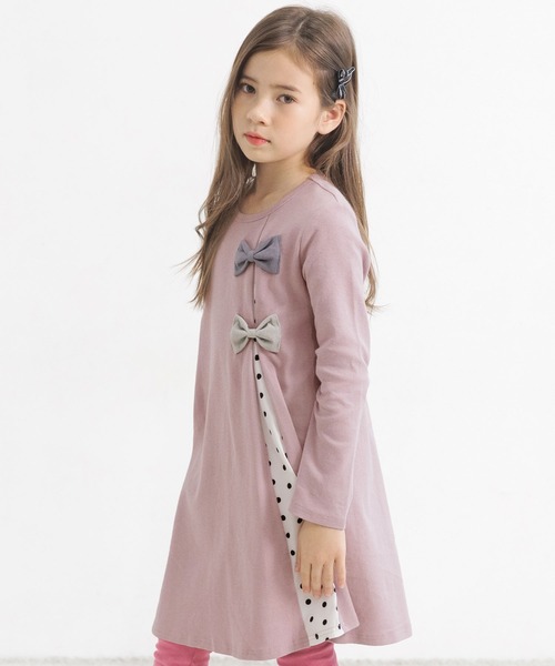 Bee des Bee（ビーデスビー）の「ダブルリボンワンピース（ワンピース・キッズ・ワイン/ブラック/ピンク/テラコッタ/ベージュ/ブラウン/ラベンダー/ネイビー/グレイッシュベージュ/パープル/グレー/アイボリー/ピンク系/パープル系その他/ベージュ系/サックスブルー/ライトベージュ/カーキオリーブ/ミント/ブラウン系2/ブラック系/ピンク系1/ブラック系2/ブラウン系・150cm/120cm/130cm/140cm/100cm/110cm）」の20枚目の写真