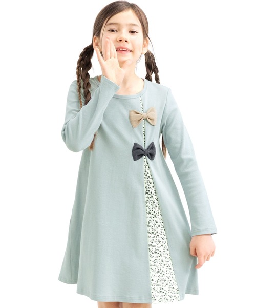 Bee des Bee（ビーデスビー）の「ダブルリボンワンピース（ワンピース・キッズ・ワイン/ブラック/ピンク/テラコッタ/ベージュ/ブラウン/ラベンダー/ネイビー/グレイッシュベージュ/パープル/グレー/アイボリー/ピンク系/パープル系その他/ベージュ系/サックスブルー/ライトベージュ/カーキオリーブ/ミント/ブラウン系2/ブラック系/ピンク系1/ブラック系2/ブラウン系・150cm/120cm/130cm/140cm/100cm/110cm）」の17枚目の写真