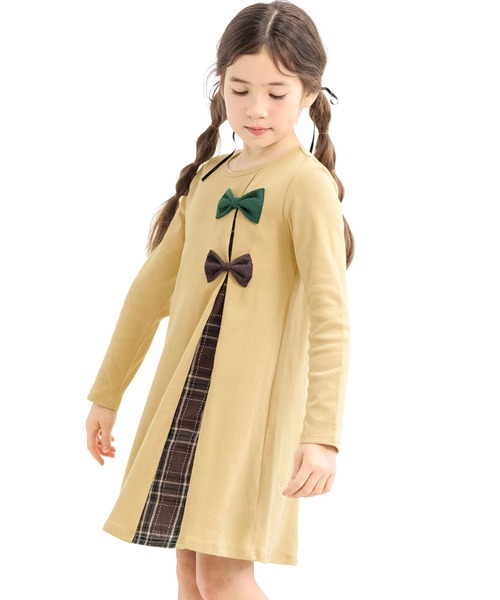 Bee des Bee（ビーデスビー）の「ダブルリボンワンピース（ワンピース・キッズ・ワイン/ブラック/ピンク/テラコッタ/ベージュ/ブラウン/ラベンダー/ネイビー/グレイッシュベージュ/パープル/グレー/アイボリー/ピンク系/パープル系その他/ベージュ系/サックスブルー/ライトベージュ/カーキオリーブ/ミント/ブラウン系2/ブラック系/ピンク系1/ブラック系2/ブラウン系・150cm/120cm/130cm/140cm/100cm/110cm）」の11枚目の写真