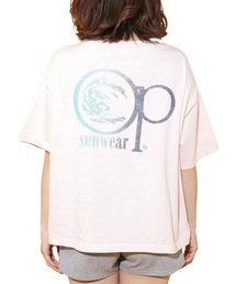 【OP】レディースバックプリント半袖Tシャツ/バックプリント ポケT サーフ