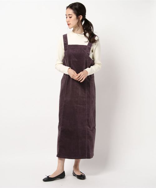 STYLEBLOCK（スタイルブロック）の「リブレスコールジャンパースカート（ジャンパースカート・レディース・アイボリー/ベージュ/パープル/ブラウン・M）」の4枚目の写真