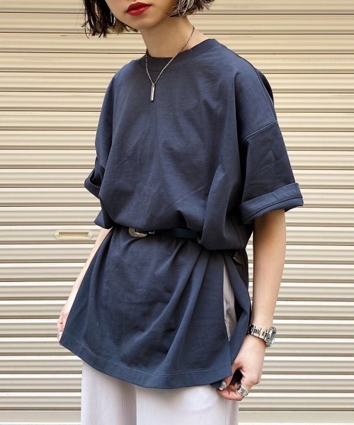 PAGEBOY（ページボーイ）の「ハイネックBIGTシャツ（Tシャツ/カットソー・レディース・チャコールグレー/オフホワイト/ライム/ゼブラ/グレイッシュベージュ・FREE）」の10枚目の写真