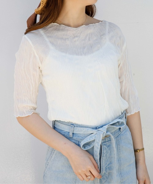 flower(フラワー)の「フェミニンシアーハーフトップ(シャツ/ブラウス・レディース・ホワイト/ベージュ・FREE)」の8枚目の写真