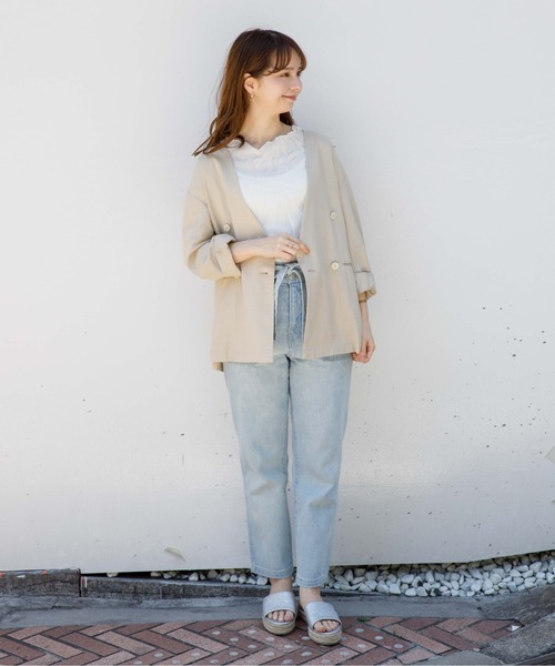 flower(フラワー)の「フェミニンシアーハーフトップ(シャツ/ブラウス・レディース・ホワイト/ベージュ・FREE)」の7枚目の写真