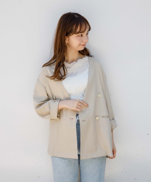 flower(フラワー)の「フェミニンシアーハーフトップ(シャツ/ブラウス・レディース・ホワイト/ベージュ・FREE)」の6枚目の写真