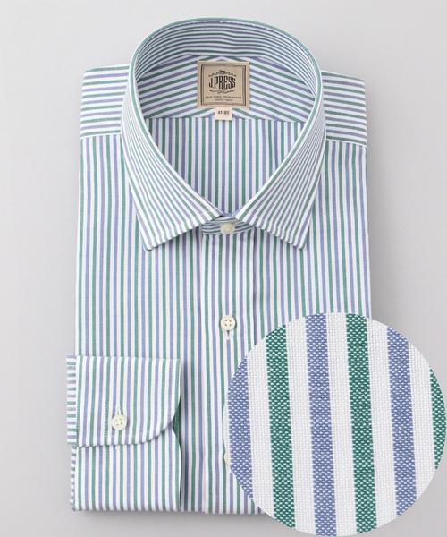 J.PRESS(ジェイプレス)の「【Single Needle Tailoring】オルタネートストライプ ドレスシャツ(シャツ/ブラウス・メンズ・グリーン系1/ネイビー系1・首回り41cm-裄丈85cm/首回り43cm-裄丈86cm)」の1枚目の写真