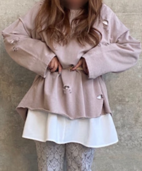 Mysa&Liina（ミーサリーナ）の「ダメージスウェットトップス（スウェット・レディース・チャコールグレー/ラベンダー/グレー系その他/キャメル・M）」の4枚目の写真