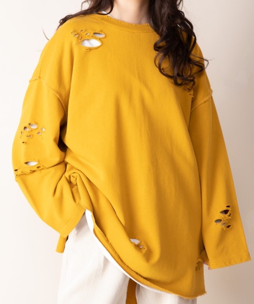 Mysa&Liina（ミーサリーナ）の「ダメージスウェットトップス（スウェット・レディース・チャコールグレー/ラベンダー/グレー系その他/キャメル・M）」の2枚目の写真