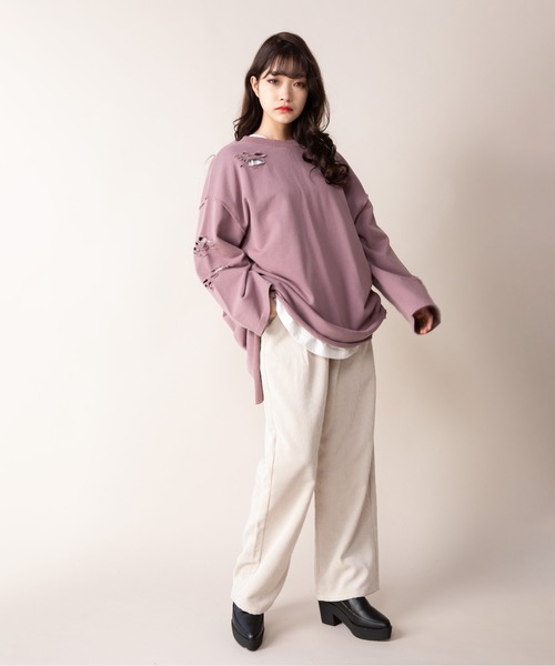 Mysa&Liina（ミーサリーナ）の「ダメージスウェットトップス（スウェット・レディース・チャコールグレー/ラベンダー/グレー系その他/キャメル・M）」の7枚目の写真