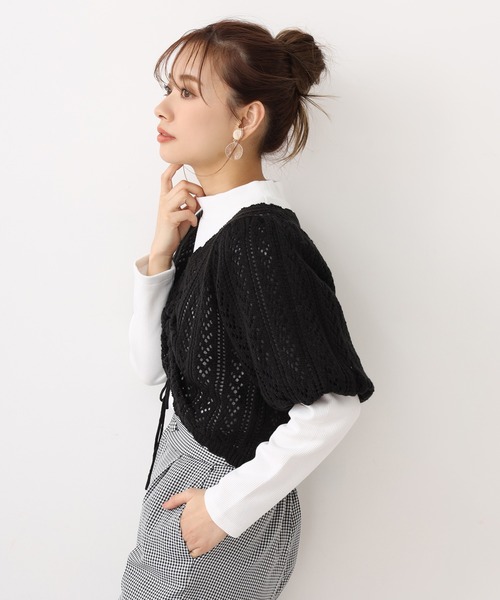 one after another NICE CLAUP(ワンアフターアナザーナイスクラップ)の「透かし編み2枚セットトップス(ニット/セーター・レディース・ベージュ/アイボリー/ブラック・FREE)」の5枚目の写真