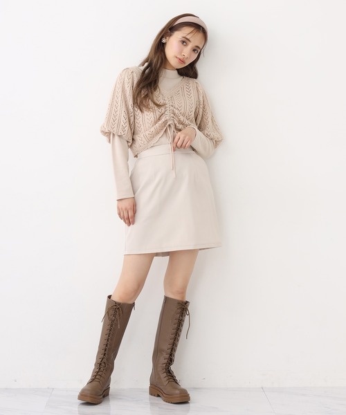 one after another NICE CLAUP(ワンアフターアナザーナイスクラップ)の「透かし編み2枚セットトップス(ニット/セーター・レディース・ベージュ/アイボリー/ブラック・FREE)」の4枚目の写真