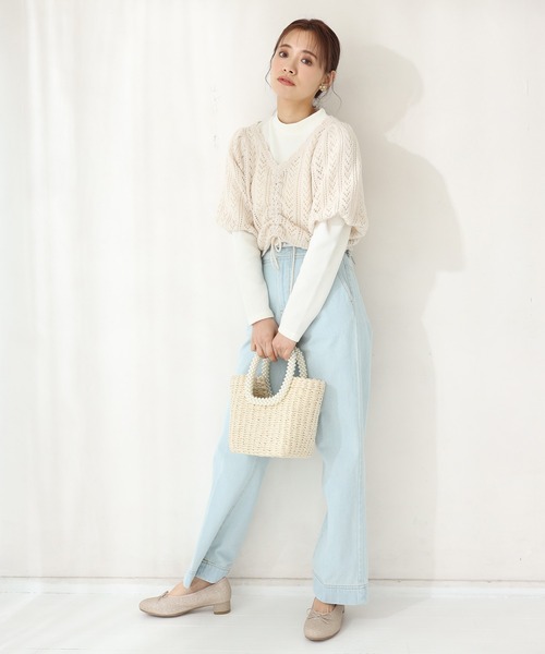 one after another NICE CLAUP(ワンアフターアナザーナイスクラップ)の「透かし編み2枚セットトップス(ニット/セーター・レディース・ベージュ/アイボリー/ブラック・FREE)」の7枚目の写真