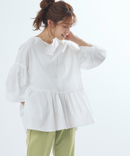 Pierrot（ピエロ）の「ギャザー切替ボリュームスリーブブラウス（シャツ/ブラウス・レディース・ブラック/ベージュ/オフホワイト/イエロー/ピンク・M/L）」の11枚目の写真