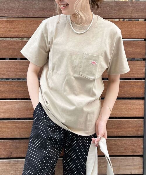 DANTON（ダントン）の「【DANTON/ダントン】POCKET Tシャツ #JD-9041（Tシャツ/カットソー・レディース・ホワイト/ブラック/オリーブ/ダークネイビー/パープル/キャメル・34/36）」の6枚目の写真