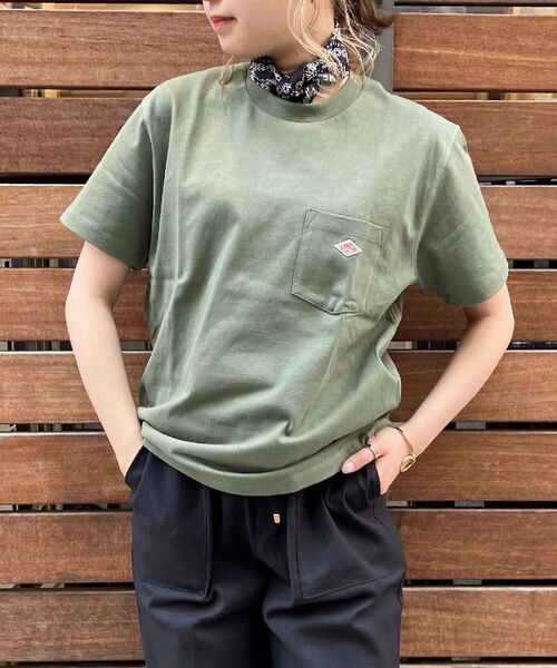 DANTON（ダントン）の「【DANTON/ダントン】POCKET Tシャツ #JD-9041（Tシャツ/カットソー・レディース・ホワイト/ブラック/オリーブ/ダークネイビー/パープル/キャメル・34/36）」の4枚目の写真