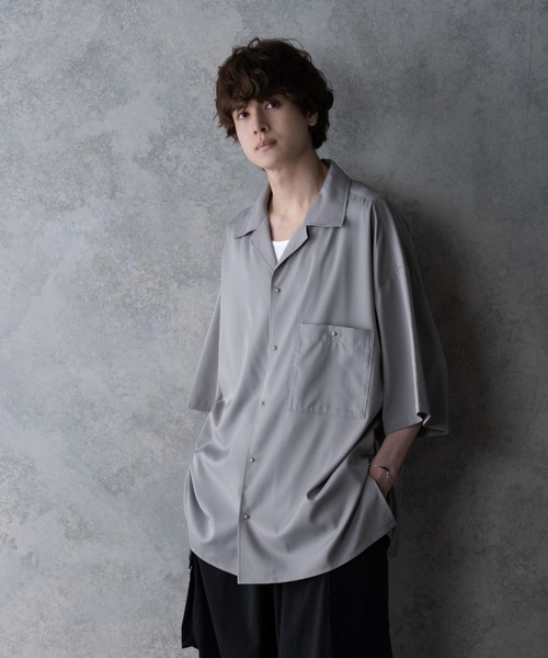 KUUUPY（クーピー）の「Button Stud Open Collar Shirt - ギボシオープンカラーシャツ（シャツ/ブラウス・メンズ・ブラック/グレー・SMALL/MEDIUM/LARGE）」の10枚目の写真