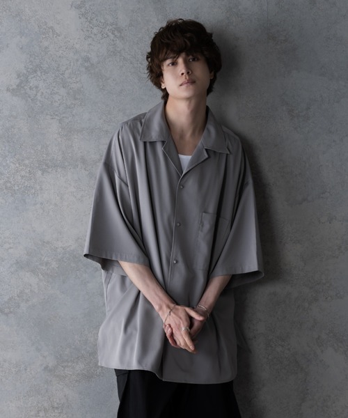 KUUUPY（クーピー）の「Button Stud Open Collar Shirt - ギボシオープンカラーシャツ（シャツ/ブラウス・メンズ・ブラック/グレー・SMALL/MEDIUM/LARGE）」の11枚目の写真
