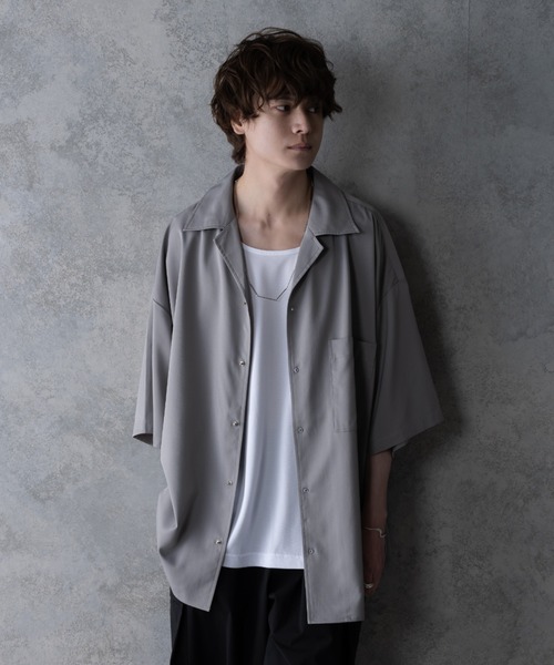 KUUUPY（クーピー）の「Button Stud Open Collar Shirt - ギボシオープンカラーシャツ（シャツ/ブラウス・メンズ・ブラック/グレー・SMALL/MEDIUM/LARGE）」の19枚目の写真