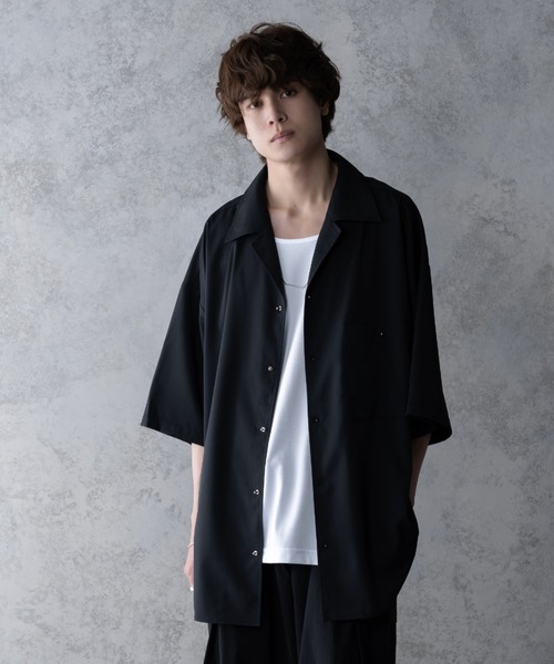 KUUUPY（クーピー）の「Button Stud Open Collar Shirt - ギボシオープンカラーシャツ（シャツ/ブラウス・メンズ・ブラック/グレー・SMALL/MEDIUM/LARGE）」の15枚目の写真