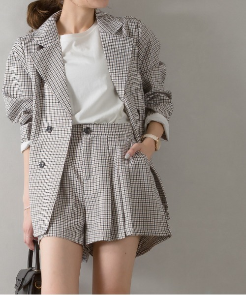 SpRay（スプレイ）の「チェックセットアップ（セットアップ・レディース・ブラック/ベージュ/グリーン・FREE）」の2枚目の写真