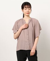 バタフライスリーブ バンドカラー ブラウス