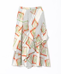 先染花スタンプアシメスカート