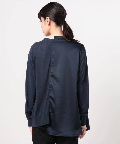 AS KNOW AS de base（アズノゥアズドゥバズ）の「異素材ドッキングカーディガン（カーディガン/ボレロ・レディース・ネイビー/グレー/オレンジ・FREE）」の4枚目の写真