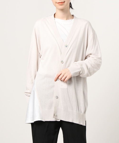 AS KNOW AS de base（アズノゥアズドゥバズ）の「異素材ドッキングカーディガン（カーディガン/ボレロ・レディース・ネイビー/グレー/オレンジ・FREE）」の2枚目の写真