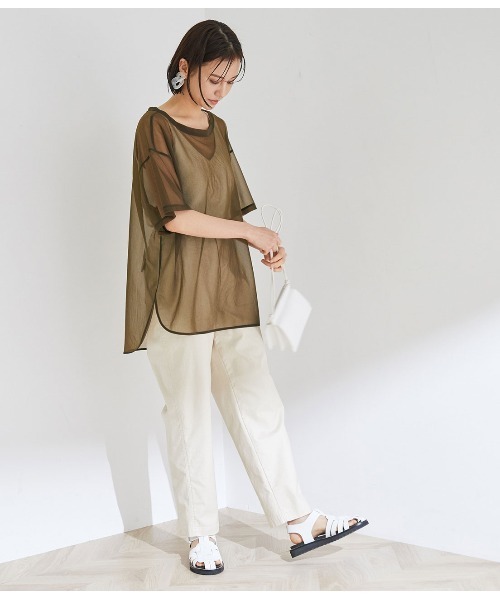 ROPE'（ロペ）の「【洗える】シアーTEE（Tシャツ/カットソー・レディース・ベージュ/ダークブラウン・38）」の6枚目の写真