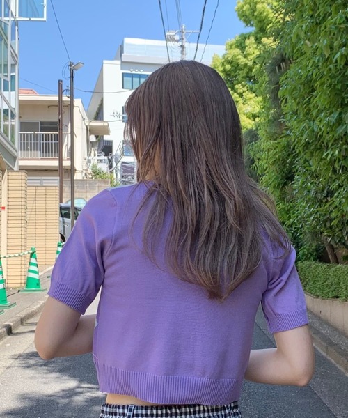 WEGO（ウィゴー）の「WEGO/アーガイル柄ミニカーディガン（カーディガン/ボレロ・レディース・ブラック/パープル・FREE）」の6枚目の写真