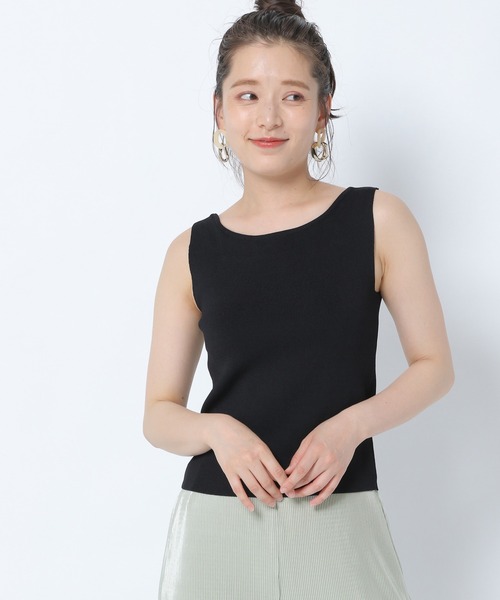 mysty woman（ミスティウーマン）の「スクエアネックニットタンク 956438（タンクトップ・レディース・ブラック/ベージュ/オレンジ/アイボリー・FREE）」の3枚目の写真