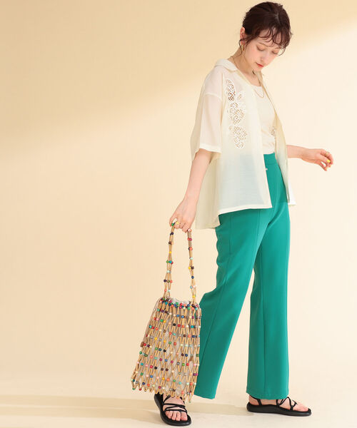 Ray BEAMS（レイビームス）の「Ray BEAMS / カットワーク 刺繍 オープン カラーシャツ（シャツ/ブラウス・レディース・オフホワイト/ミント・ONE SIZE）」の5枚目の写真