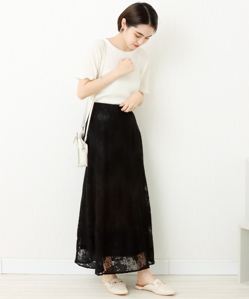 libelle more（リベル モア）の「花柄レース刺繍　3枚ハギスカート（スカート・レディース・ベージュ/ラベンダー/ブラック・M）」の9枚目の写真