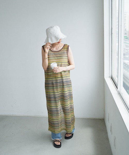 DISCOAT（ディスコート）の「【前後2WAY】JQDノースリーブワンピース（ワンピース・レディース・ブラウン/ライム・FREE）」の9枚目の写真