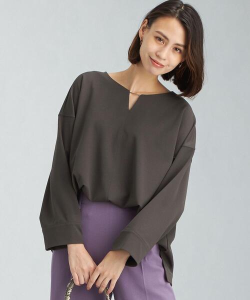 green label relaxing（グリーンレーベルリラクシング）の「カットジョーゼット ネック パーツ プルオーバー カットソー（Tシャツ/カットソー・レディース・オレンジ/ダークグレー/ナチュラル・FREE）」の2枚目の写真