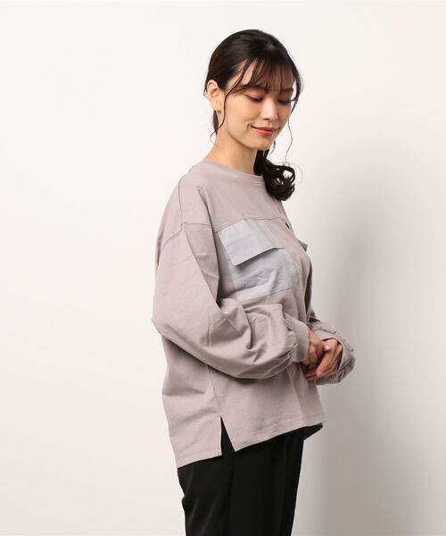 179/WG(イチナナキュウダブルジー)の「ダブルポケットロングTシャツ(Tシャツ/カットソー・レディース・グレー/オフホワイト/チャコールグレー・FREE)」の4枚目の写真