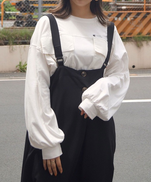 179/WG(イチナナキュウダブルジー)の「ダブルポケットロングTシャツ(Tシャツ/カットソー・レディース・グレー/オフホワイト/チャコールグレー・FREE)」の2枚目の写真