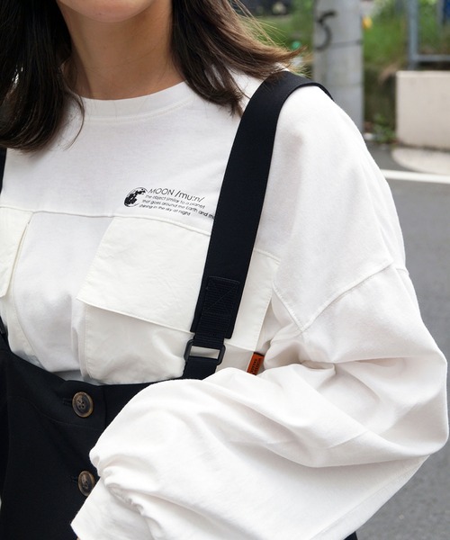 179/WG(イチナナキュウダブルジー)の「ダブルポケットロングTシャツ(Tシャツ/カットソー・レディース・グレー/オフホワイト/チャコールグレー・FREE)」の13枚目の写真