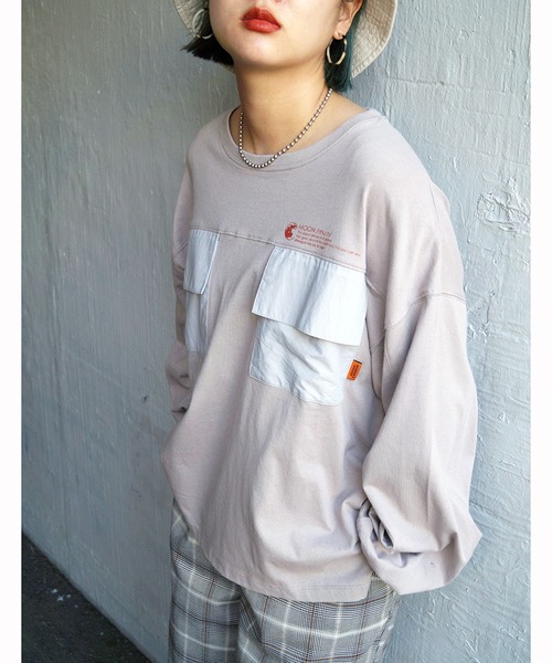 179/WG(イチナナキュウダブルジー)の「ダブルポケットロングTシャツ(Tシャツ/カットソー・レディース・グレー/オフホワイト/チャコールグレー・FREE)」の9枚目の写真