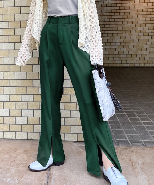 ABITOKYO（アビトーキョー）の「センタースリットセミフレアパンツ（スラックス・レディース・ブラック/グレー/ブラウン/モカ/ダークグリーン/ライトグリーン/ブルー/パープル/スモークピンク・S/M/L）」の6枚目の写真