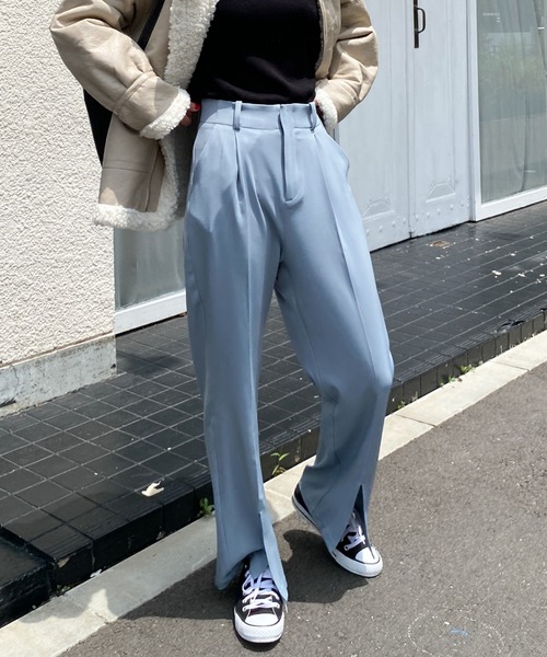 ABITOKYO（アビトーキョー）の「センタースリットセミフレアパンツ（スラックス・レディース・ブラック/グレー/ブラウン/モカ/ダークグリーン/ライトグリーン/ブルー/パープル/スモークピンク・S/M/L）」の14枚目の写真