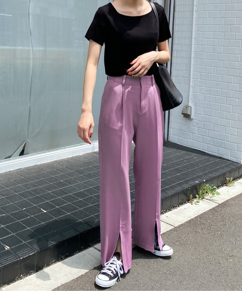 ABITOKYO（アビトーキョー）の「センタースリットセミフレアパンツ（スラックス・レディース・ブラック/グレー/ブラウン/モカ/ダークグリーン/ライトグリーン/ブルー/パープル/スモークピンク・S/M/L）」の18枚目の写真
