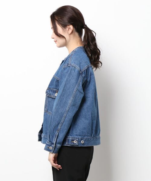 koe（コエ）の「スタンドカラーＧジャン*（ブルゾン・レディース・ブラック/アイボリー/ライトインディゴブルー・M/L）」の21枚目の写真