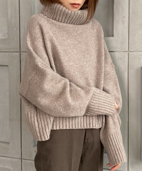 moment+(モーメントプラス)の「5G タートルネックショート丈ニットプルオーバー(ニット/セーター・レディース・ブラック/モカ/杢グレー・FREE)」の3枚目の写真