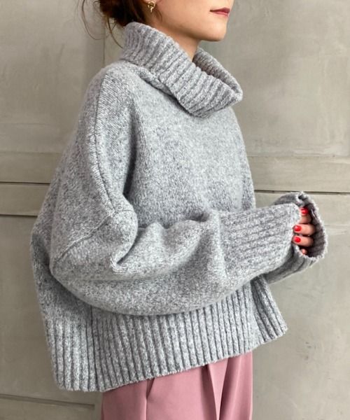 moment+(モーメントプラス)の「5G タートルネックショート丈ニットプルオーバー(ニット/セーター・レディース・ブラック/モカ/杢グレー・FREE)」の8枚目の写真