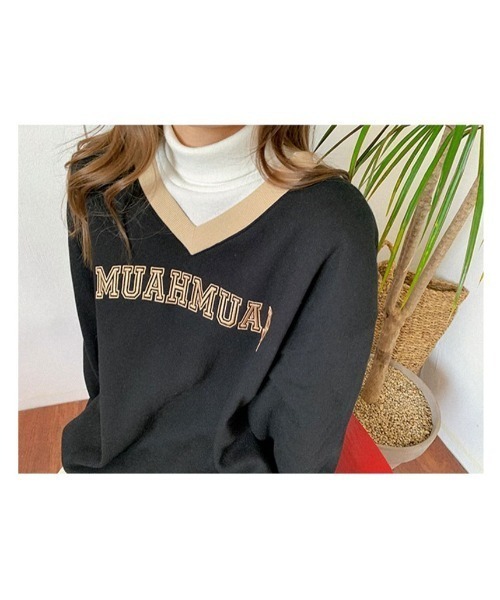 A'GEM/9 × .kom『muah muah/ムーアムーア』LINE COMBI V-NECK MTM/ラインコンビ Ｖネックスウェットシャツ（スウェット）｜muahmuah（ムーアムーア）