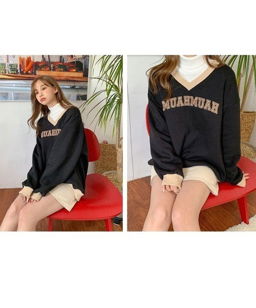 A'GEM/9 × .kom『muah muah/ムーアムーア』LINE COMBI V-NECK MTM/ラインコンビ Ｖネックスウェットシャツ（スウェット）｜muahmuah（ムーアムーア）